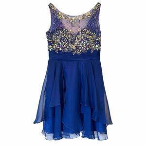 Aspeed, Blue Formal Beaded & Bedazzled Mini Dress, Size L